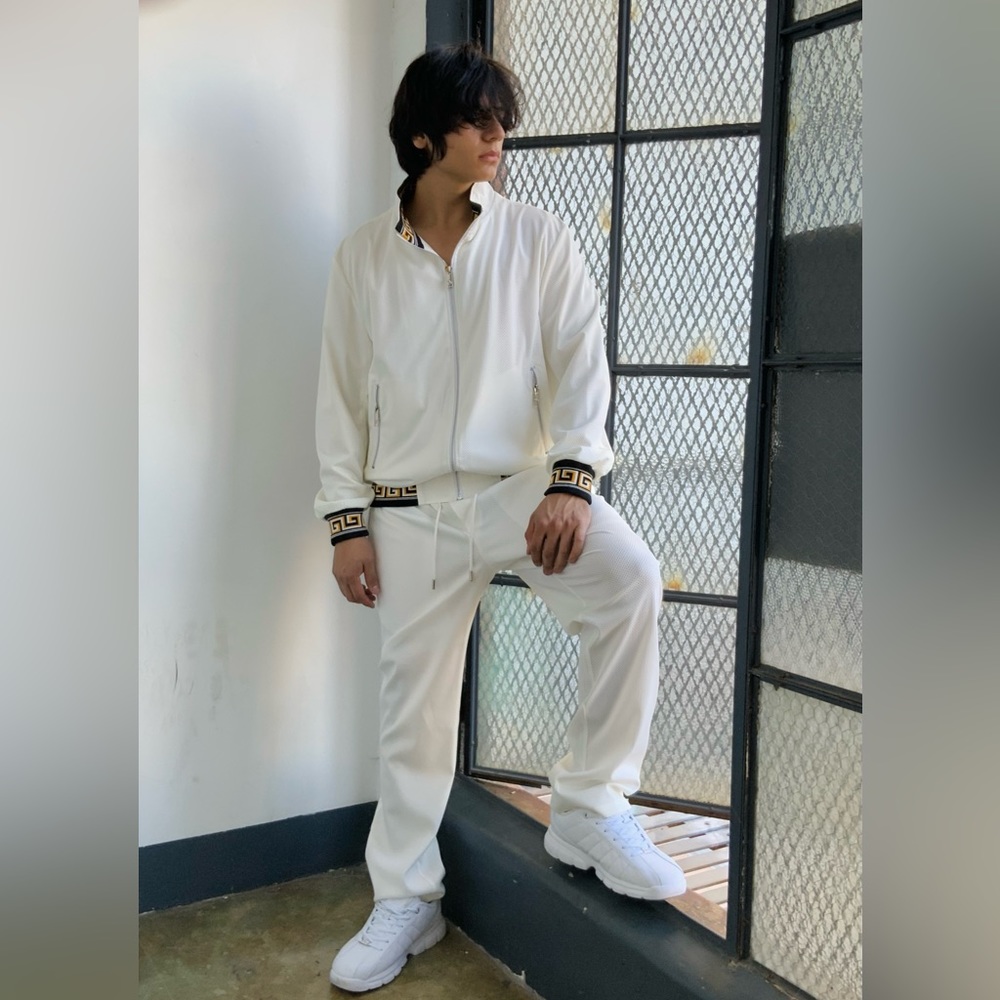 Men's Casual Off White | Black | Gold Mesh Tracksuit NWT